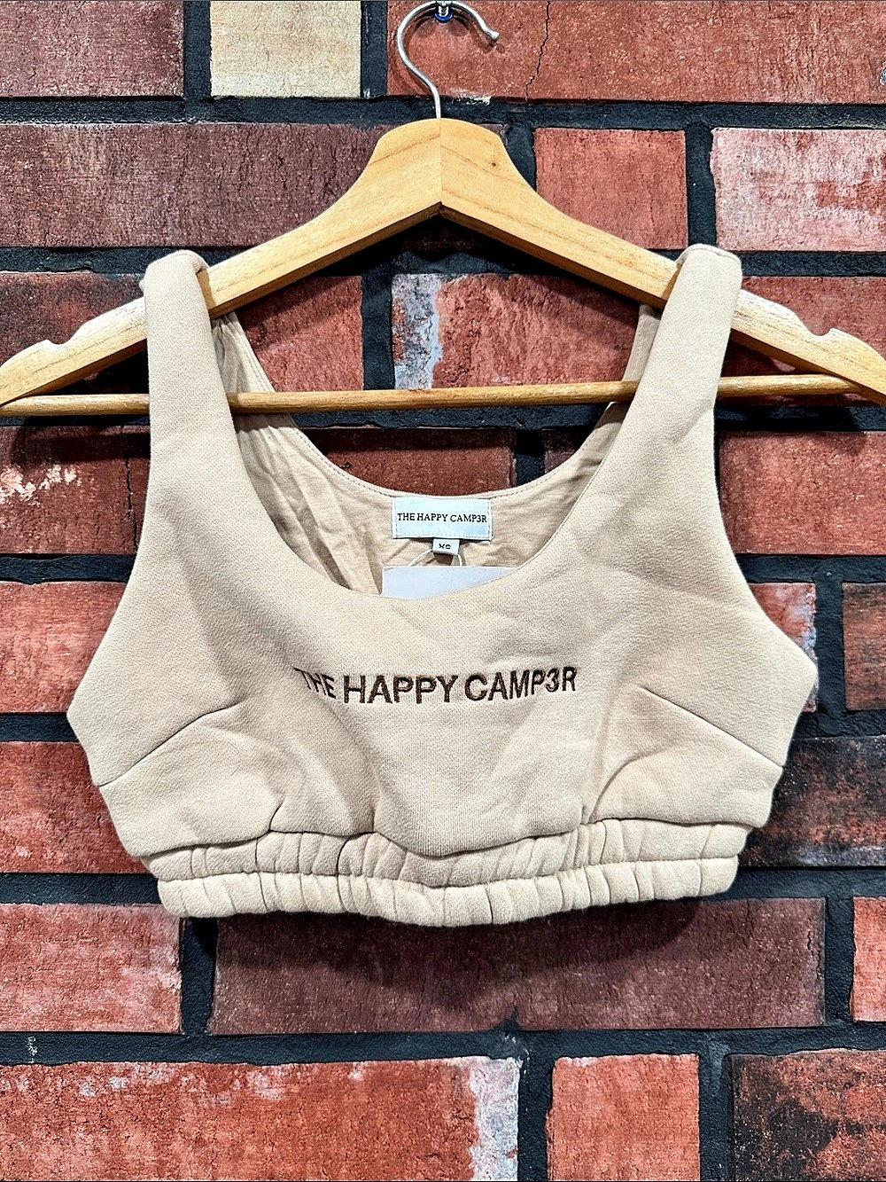 The Happy Camper Cropped Tank Top in Beige Size XS NWT